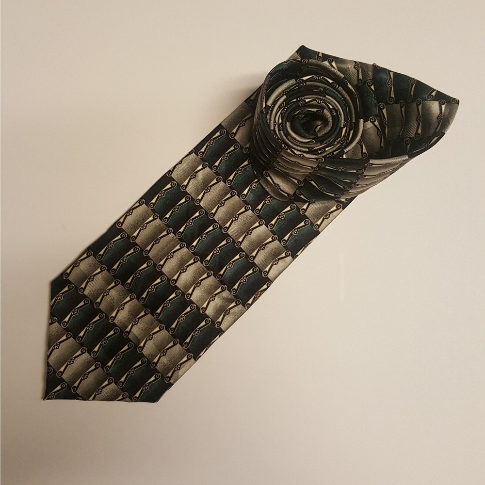 Di Moggio Men's Tie Art Deco Green Gold Handmade